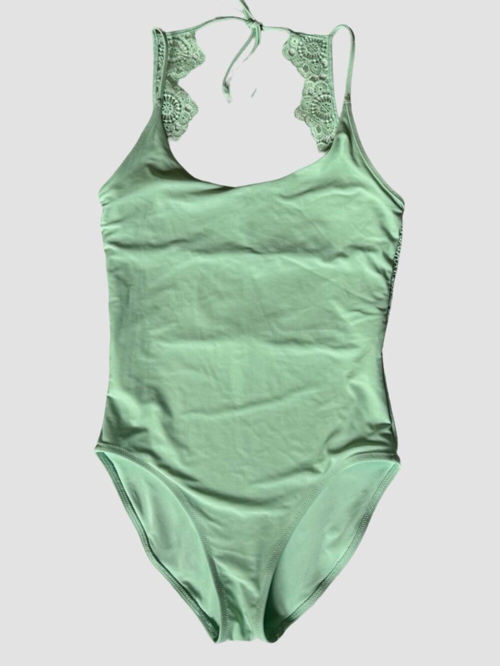 Aerie Green Lace One Piece Swimsuit Sexy Halter Tie Lace Back Womens Size S/P - Picture 7 of 9
